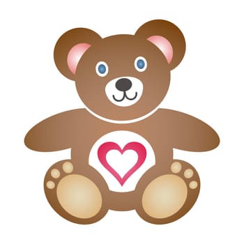Cute coloured teddy bear icon with heart on white background