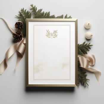 New Year's certificate in frame, blank form and Christmas decorations. Layout