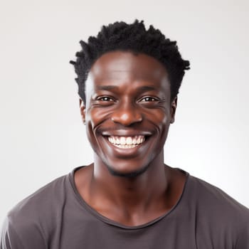 Smiling cheerful young adult african american ethnicity man looking portrait on white background