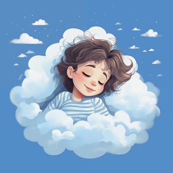 Cute little girl asleep on a cloud