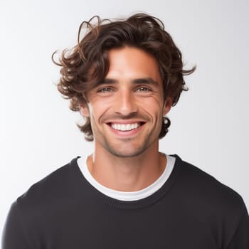 Confident caucasian middle-aged man in casual clothes over white background
