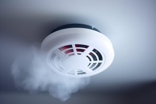 Smoke detector mounted on roof in apartment