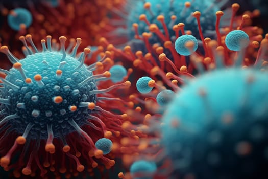 Viruses microscopic view, concept of medicine, ills research and virology.
