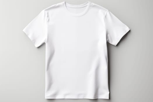 Blank White T-Shirts Mock-up hanging on white wall, front view. Ready to replace your design