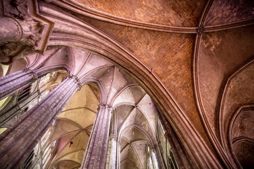 Bourges, Centre-Val de Loire, France - November 16 2016 : The cathedral seen upwards from the deambulatory, Bourges, Centre-Val de Loire, France