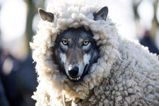 Funny image of a wolf in a sheep costume