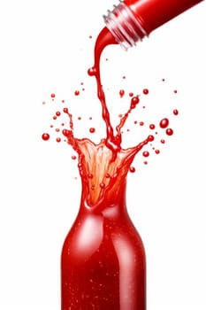 Pouring tasty red ketchup from bottle chili banner. Organic meal cooking paste pour. Generate Ai