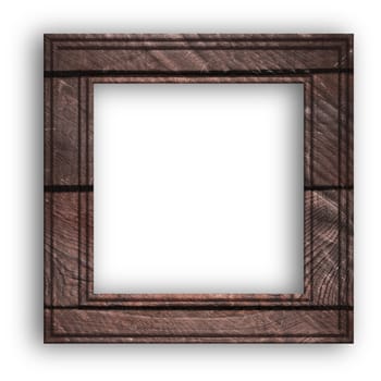 Blank square brown wooden frame on isolated background