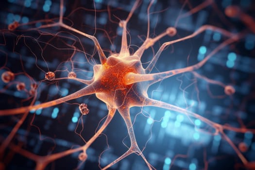Close-up shot of single neuron. Biology nervous receptor cell of human brain. Generate ai