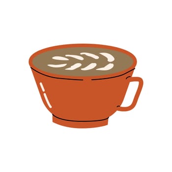 Hot coffee drink with foam in red cup - vector illustration. Vector illustration in cartoon style.