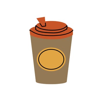Cartoon drink coffee in paper cup Hand drawn illustration. Vector illustration can used for banner, flyer, wallpapers, poster.