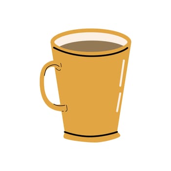 Cartoon drink coffee in yellow cup Hand drawn illustration. Vector illustration can used for banner, flyer, wallpapers, poster.