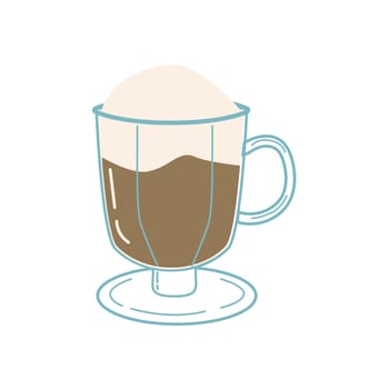 cup of coffee with foam, cold drink in cartoon hand drawn style. Vector illustration isolated