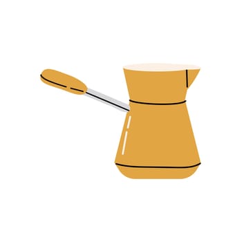Jezve as Turkish Coffee Brewing Pot with Long Handle. Retro traditional equipment for preparing coffee.