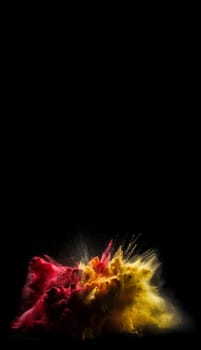 Red yellow powder explosion banner. Splash texture color paint cloud. Generate Ai