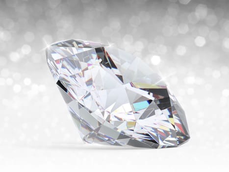 Dazzling diamond on white shining bokeh background. concept for chossing best diamond gem design