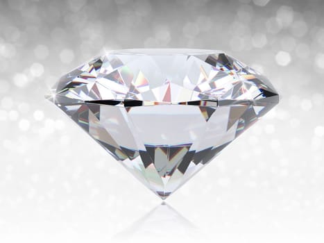 Dazzling diamond on white shining bokeh background. concept for chossing best diamond gem design