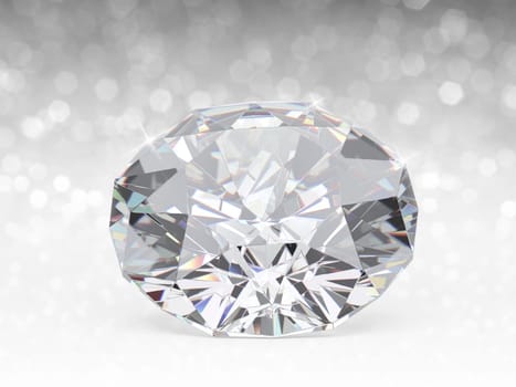 Dazzling diamond on white shining bokeh background. concept for chossing best diamond gem design
