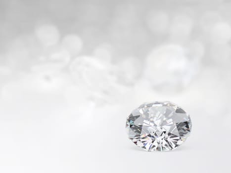 still with expensive cut diamonds in front of a white background, reflections on the ground. Lot of copyspace