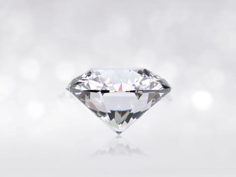still with expensive cut diamonds in front of a white background, reflections on the ground. Lot of copyspace
