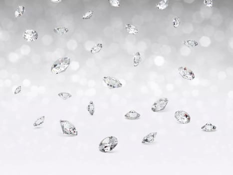 Dazzling diamond on white shining bokeh background. concept for chossing best diamond gem design