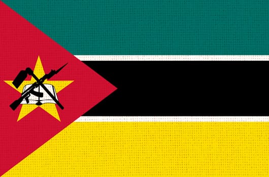 Flag of Mozambique. Mozambique flag on fabric surface. National symbol. Republic of Mozambique. illustration. African country