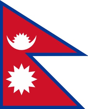 Flag of Nepal. Nepal flag on fabric surface. Fabric texture. National symbol of Nepal. Federal Democratic Republic of Nepal. Asian country