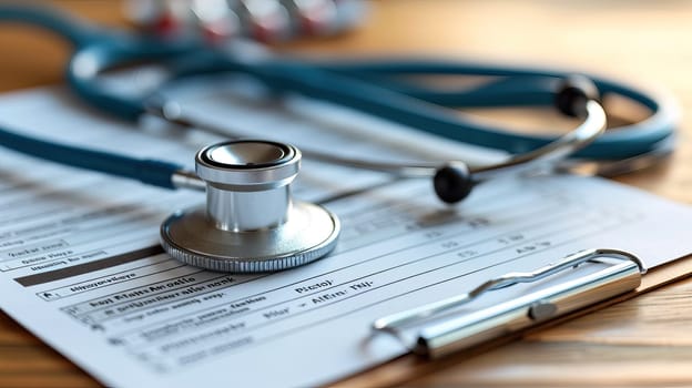 stethoscope on the table with a medical document, health concept,image of healthcare and medical institutions.