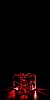Futuristic glass red cube banner. Portal color clean science. Generate Ai