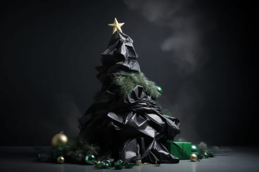 Waste Christmas tree. Ecological pollution impact after holiday festive season. Generate ai