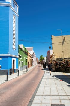A street with houses in the old town of Galdar on the Canary Island of Gran Canaria in Spain,A street with houses in the old town of Galdar on the Canary Island of Gran Canaria in Spain