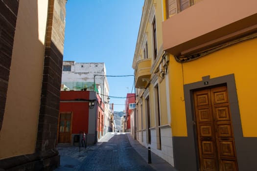 A street with houses in the old town of Galdar on the Canary Island of Gran Canaria in Spain