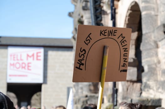 Protest against right wing AFD in Trier, Germany, 28.01.2024, demonstration for human rights, no discrimination and racism, diversity, humanitarian, multiethnic crowd
