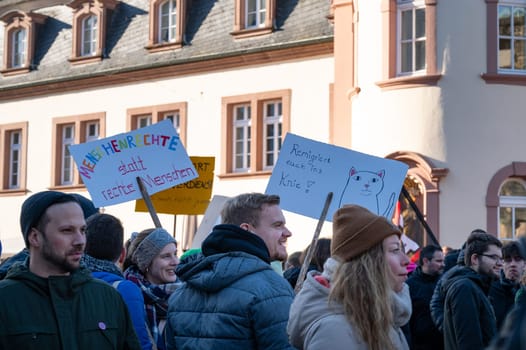 Protest against right wing AFD in Trier, Germany, 28.01.2024, demonstration for human rights, no discrimination and racism, diversity, humanitarian, multiethnic crowd