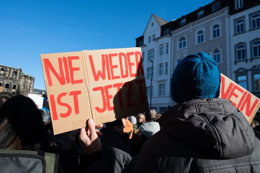 Protest against right wing AFD in Trier, Germany, 28.01.2024, demonstration for human rights, no discrimination and racism, diversity, humanitarian, multiethnic crowd
