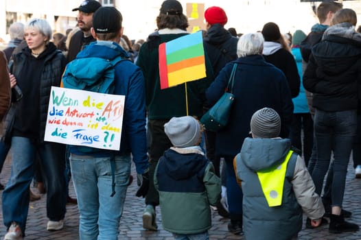 Protest against right wing AFD in Trier, Germany, 28.01.2024, demonstration for human rights, no discrimination and racism, diversity, humanitarian, multiethnic crowd