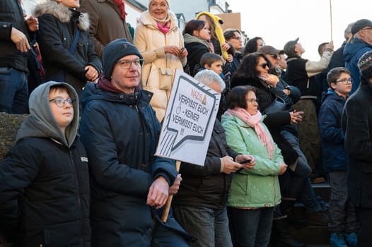 Protest against right wing AFD in Trier, Germany, 28.01.2024, demonstration for human rights, no discrimination and racism, diversity, humanitarian, multiethnic crowd