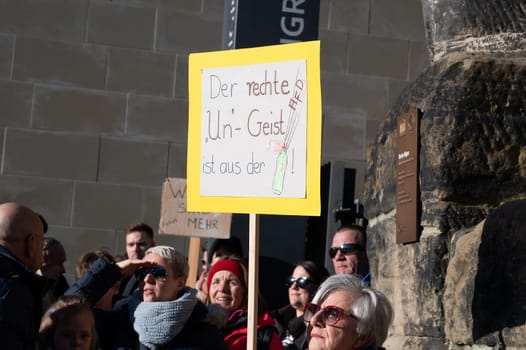 Protest against right wing AFD in Trier, Germany, 28.01.2024, demonstration for human rights, no discrimination and racism, diversity, humanitarian, multiethnic crowd