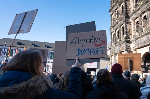 Protest against right wing AFD in Trier, Germany, 28.01.2024, demonstration for human rights, no discrimination and racism, diversity, humanitarian, multiethnic crowd