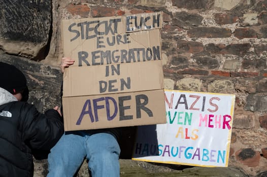 Protest against right wing AFD in Trier, Germany, 28.01.2024, demonstration for human rights, no discrimination and racism, diversity, humanitarian, multiethnic crowd