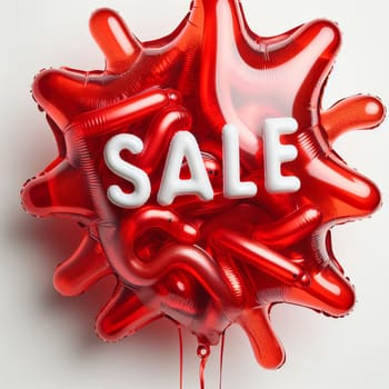 A vibrant red SALE sign shaped like a splash of paint. The word SALE is in bold white letters and appears to be floating or emerging from the center of the splash