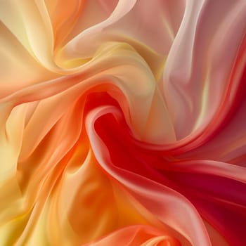 A vibrant, swirling mix of silky fabrics in soft hues of orange, yellow, and pink creating a dynamic, abstract pattern