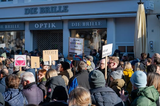 Protest against right wing AFD in Trier, Germany, 28.01.2024, demonstration for human rights, no discrimination and racism, diversity, humanitarian, multiethnic crowd