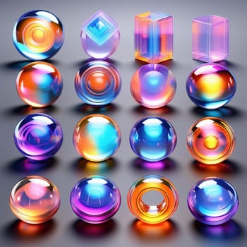 3d render. Neon glowing glass shapes on a virtual dark background. Futuristic graphic rendering. Luminous elements