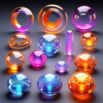 3d render. Neon glowing glass shapes on a virtual dark background. Futuristic graphic rendering. Luminous elements