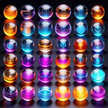 3d render. Neon glowing glass shapes on a virtual dark background. Futuristic graphic rendering. Luminous elements