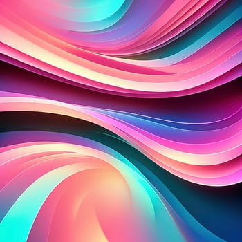 3d render. Abstract panoramic background of twisted dynamic neon lines, in wave form, glows in the dark space. Virtual fluorescent ribbon loop.
