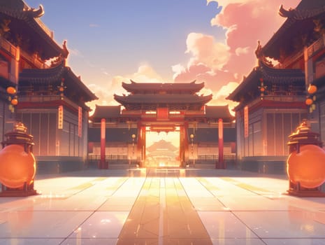 anime style background chinese asia japan china architecture, ai