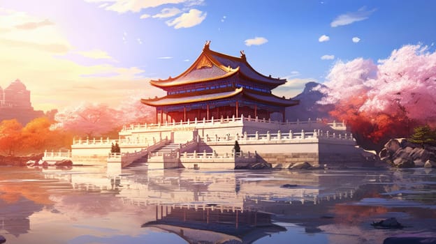 anime style background chinese asia japan china architecture, ai