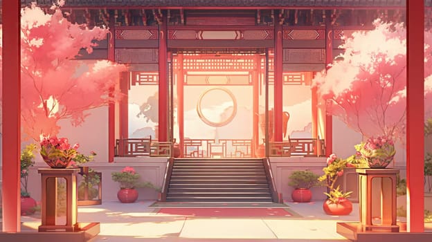 anime style background chinese asia japan china architecture, ai